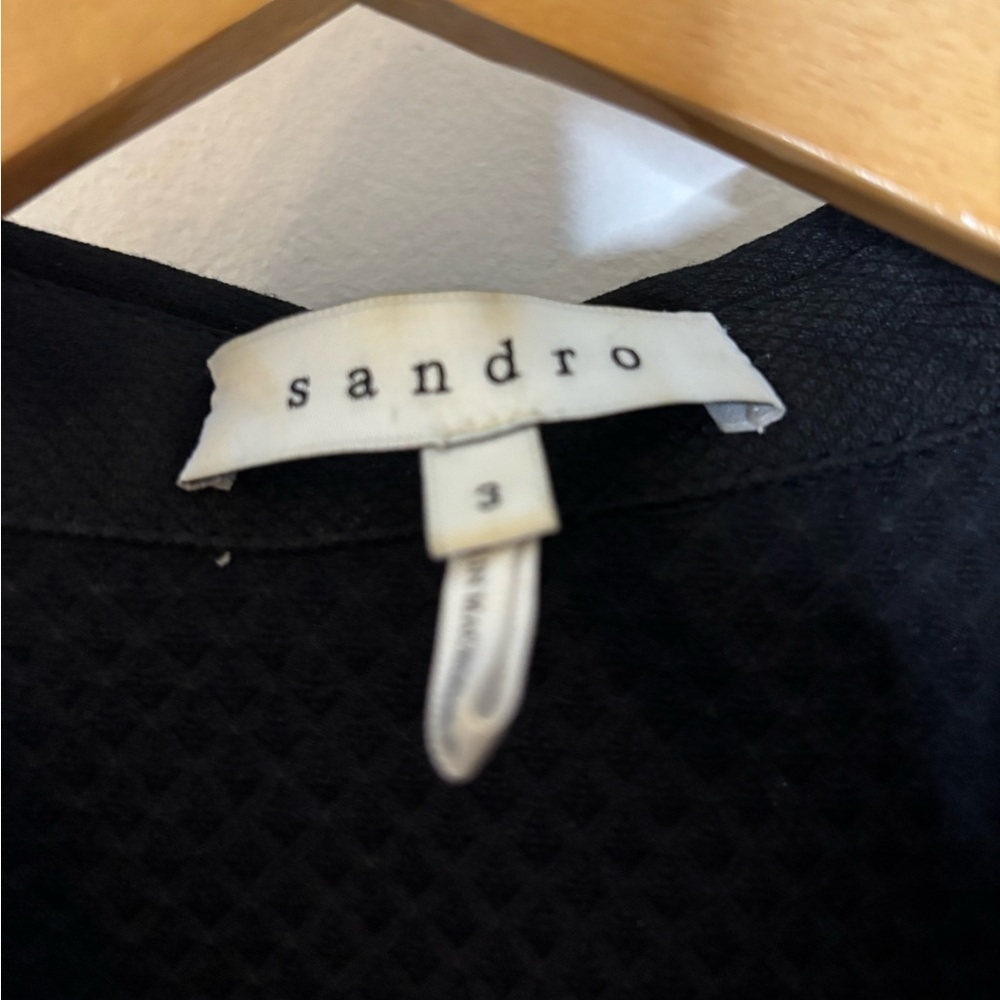 Sandro Paris Black Textured Drop Waist Shirt Dress Lace Hem - Picture 3 of 10